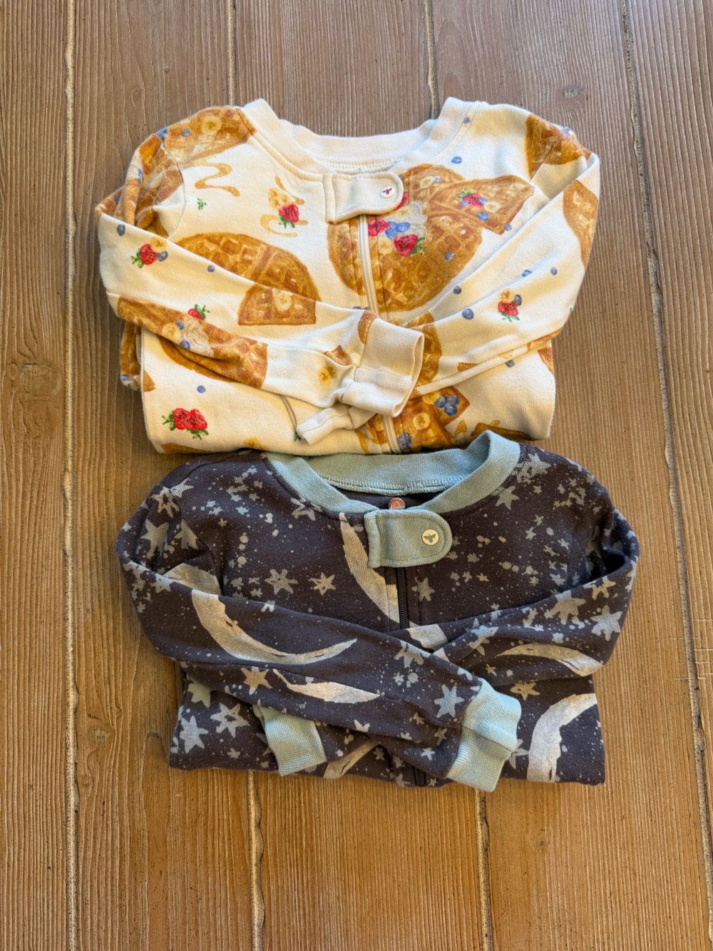 Burts bees baby Moon & Stars and waffle print Footed One-Piece Sleepers- two